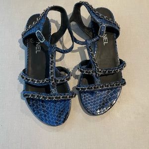 Chanel Chain Strappy Flat Snake Sandal Size 38